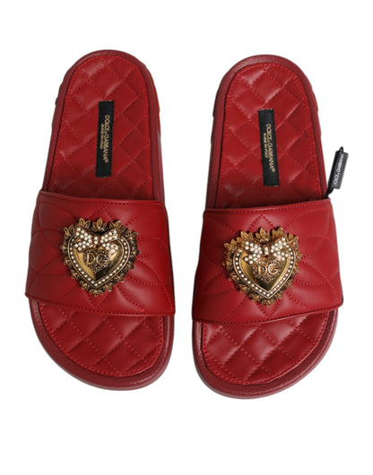 Red Devotion Matelassé Leather Slides Shoes