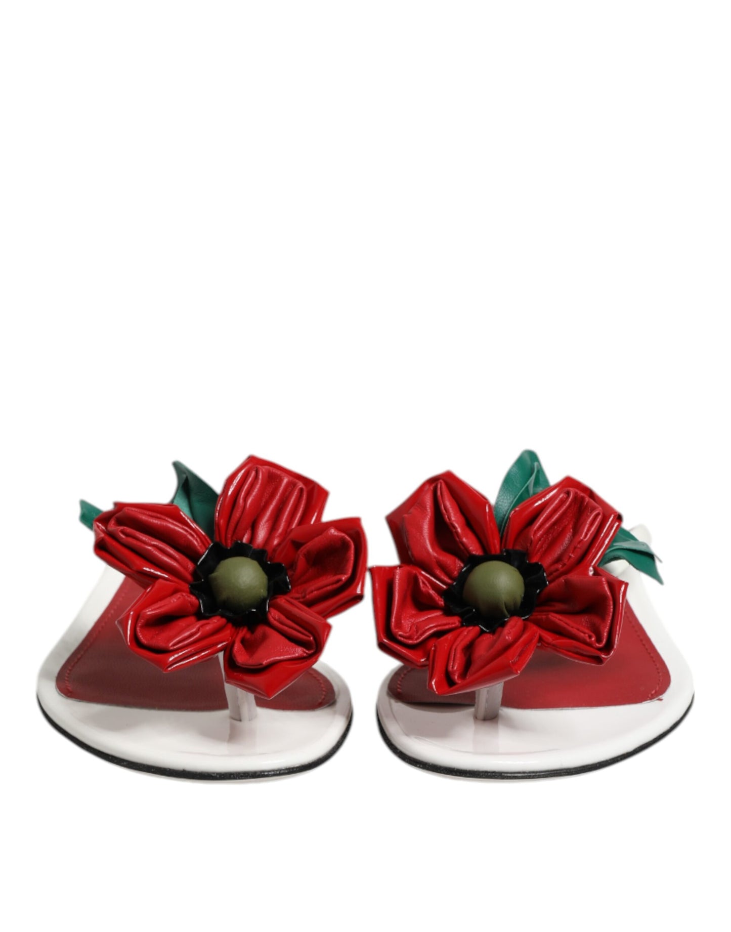 Red White KEIRA Flower Leather Sandals Shoes