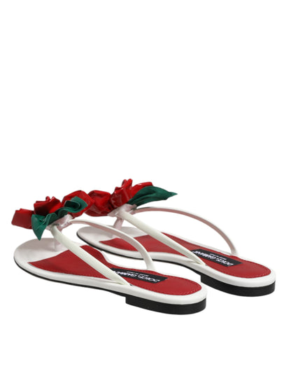 Red White KEIRA Flower Leather Sandals Shoes