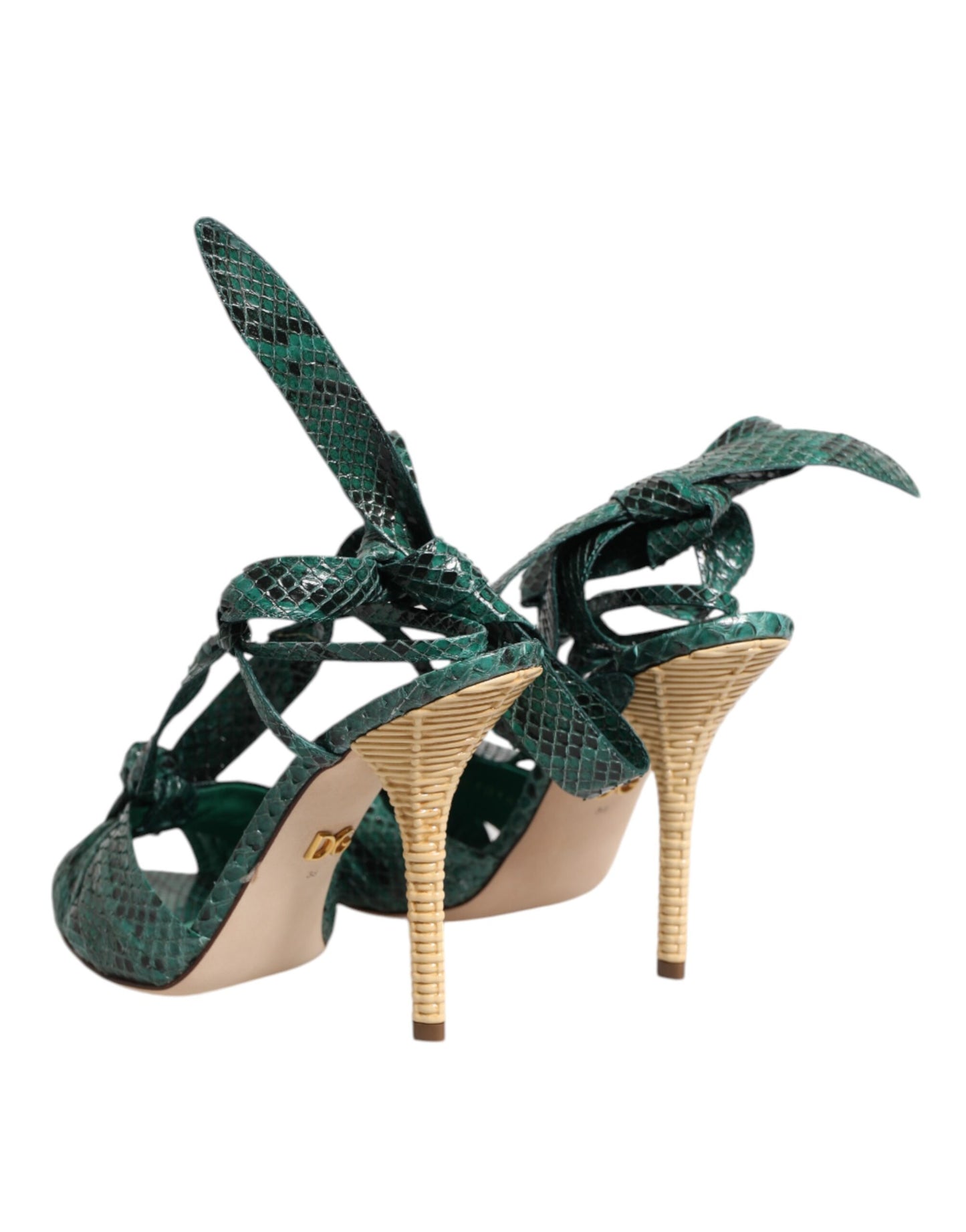 Green Python Leather Heels Sandals Shoes