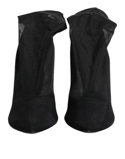 Black Silk Stretch Mesh Sock Boots Shoes