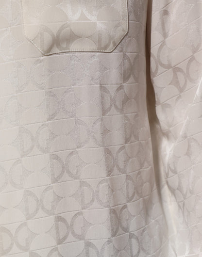 White Silk DG Logo Print Long Sleeves Shirt
