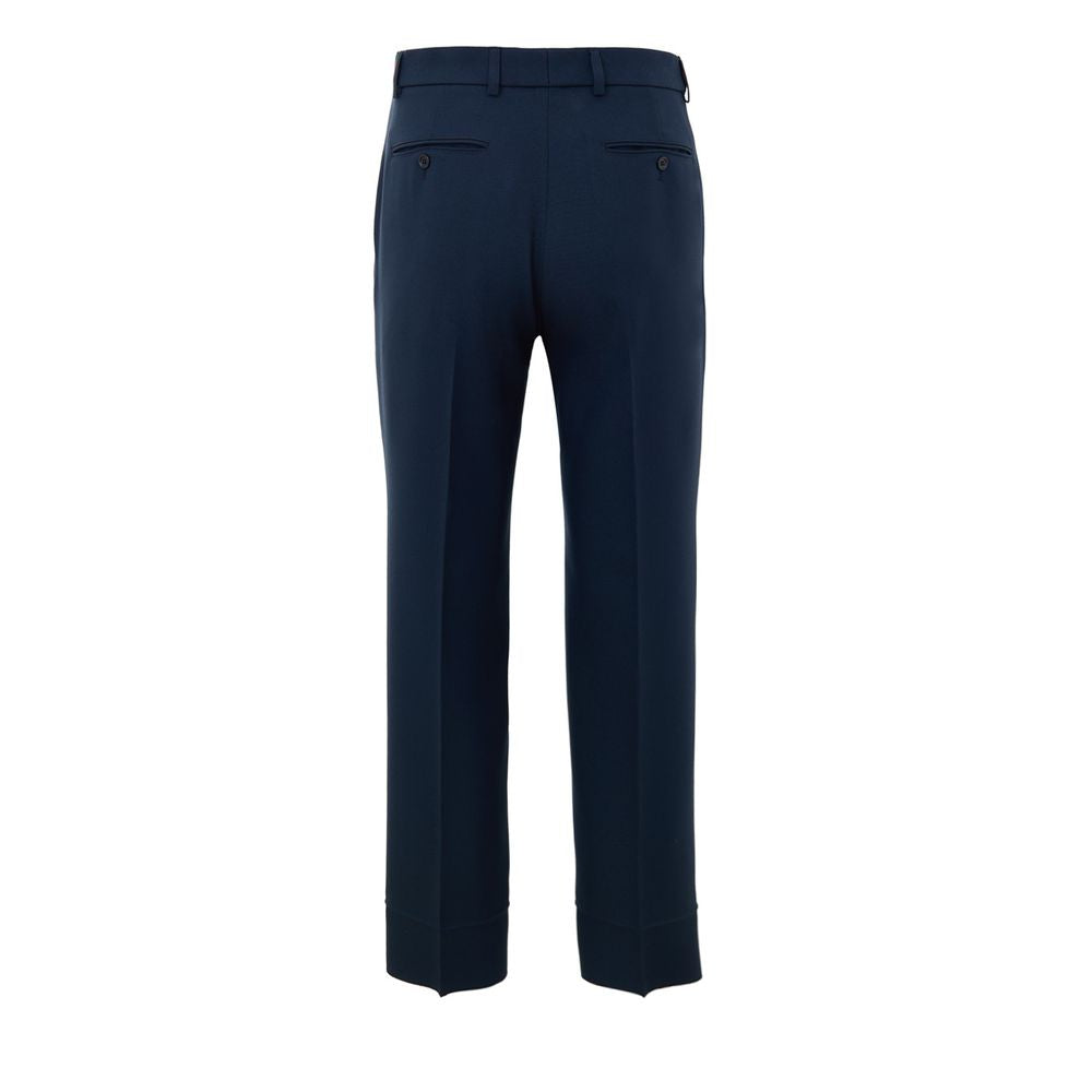 Blue Cotton Casual Pants