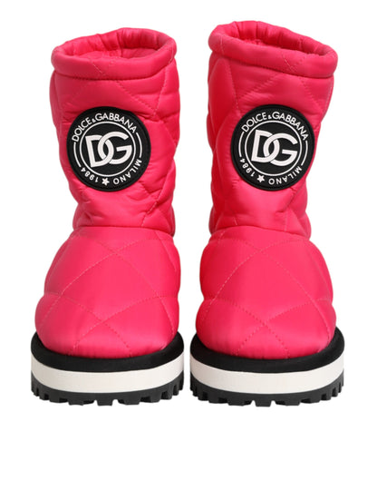 Pink White Viscose Padded Mid Calf Boots Shoes