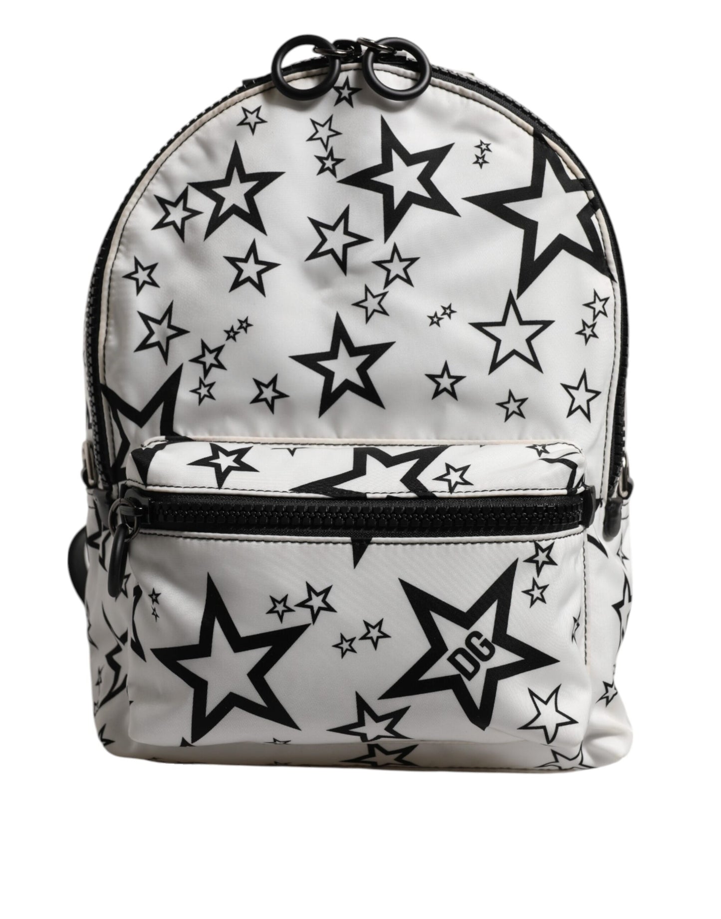White DG Stars Print Nylon Travel Backpack Bag