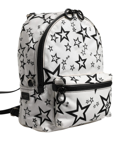 White DG Stars Print Nylon Travel Backpack Bag