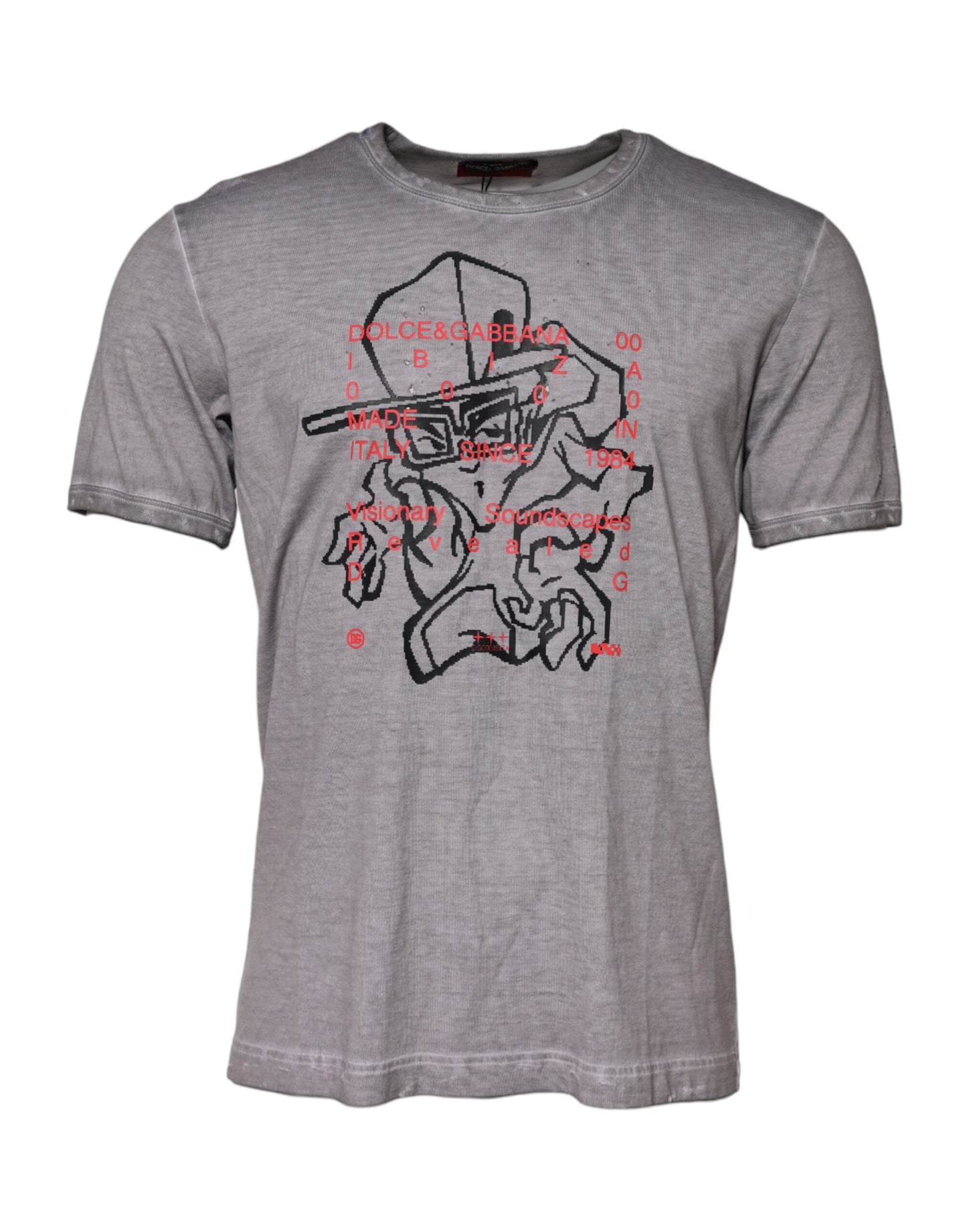 Gray Graphic Print Cotton Crew Neck T-shirt