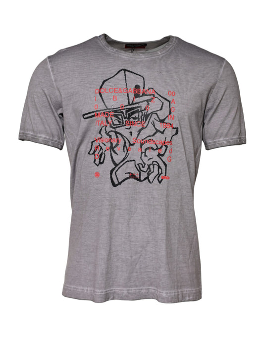 Gray Graphic Print Cotton Crew Neck T-shirt