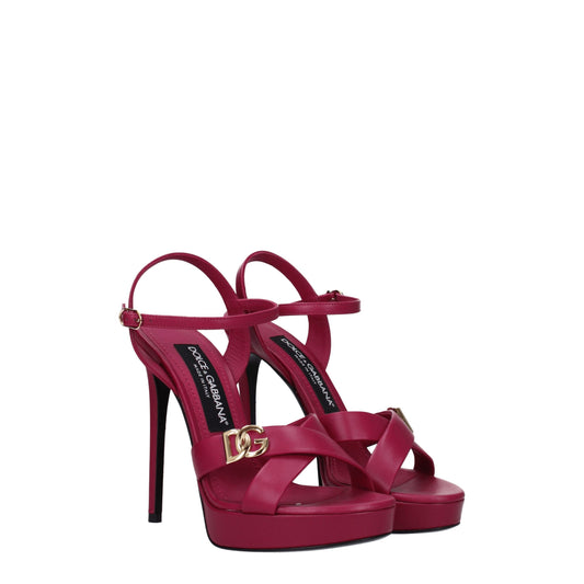 Pink Leather Platform Sandals