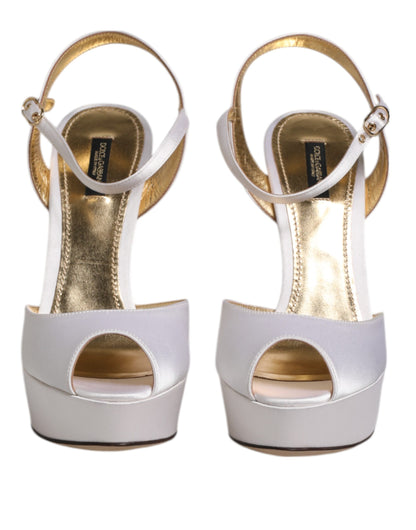 White Satin Platform Heels Sandals Shoes