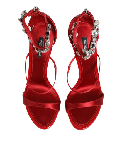Red Satin Crystals Keira Sandals Heels Shoes