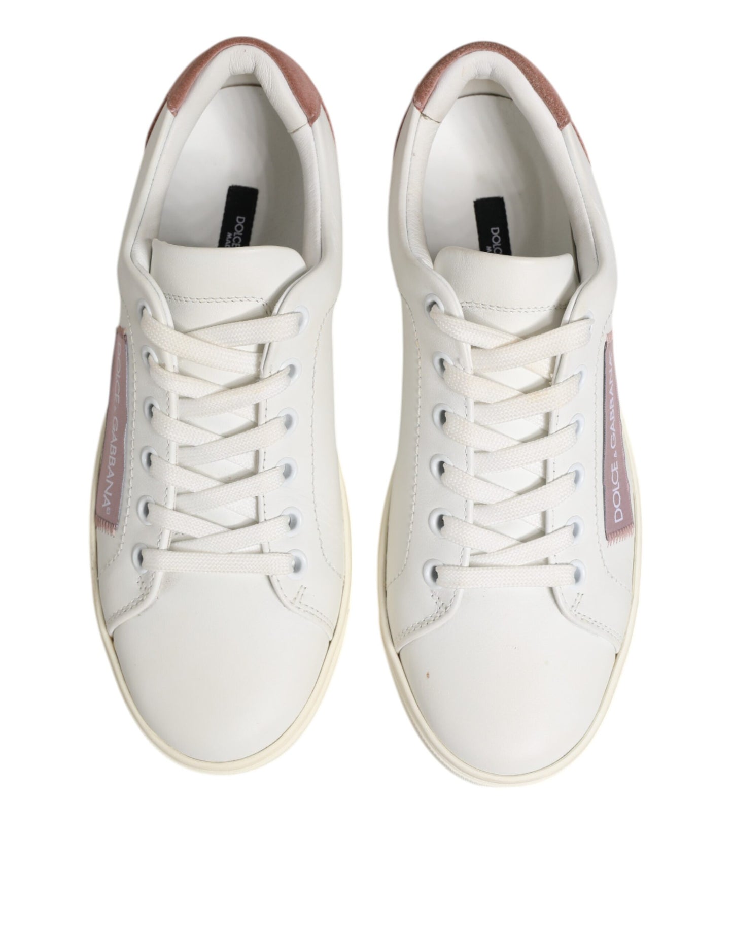 White Pink Leather Low Top Sneakers Shoes