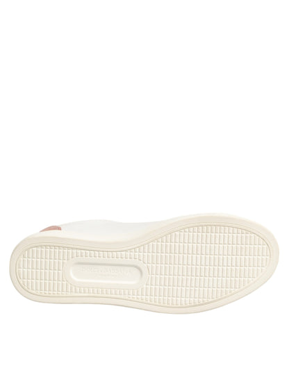 White Pink Leather Low Top Sneakers Shoes