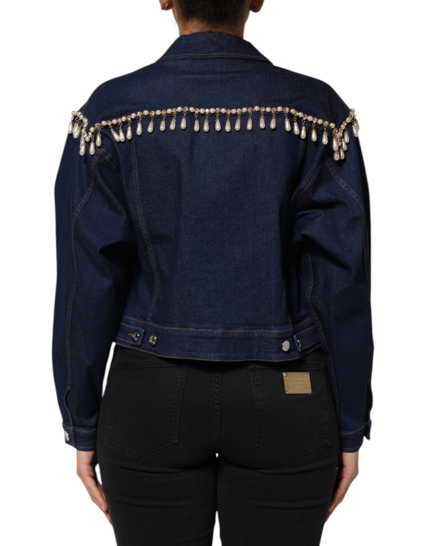 Blue Cotton Denim Crystal Embellished Jacket