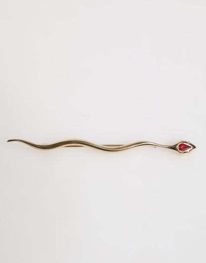 Gold Brass Red Crystal Spilla Serpente Mens Brooch Pin