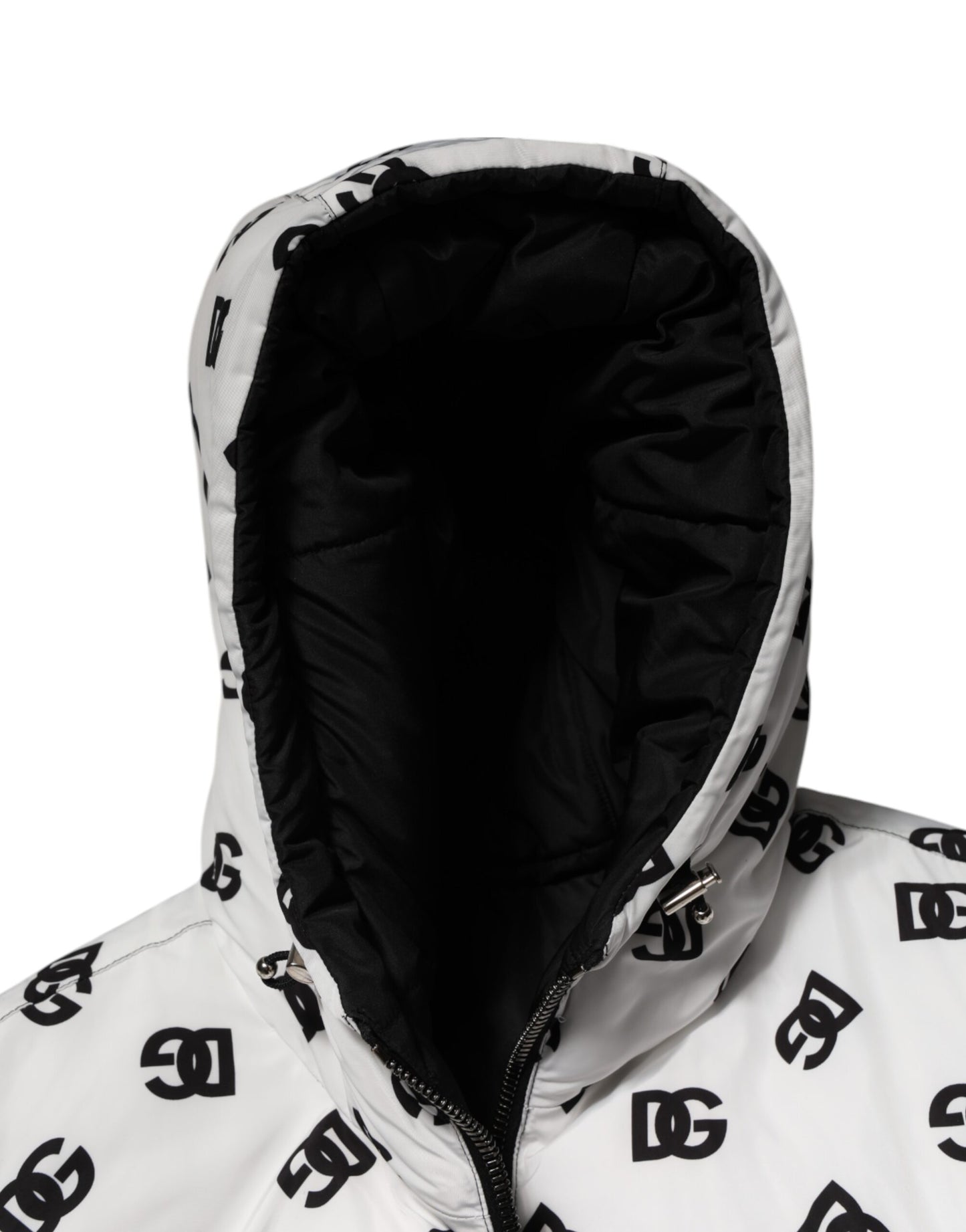 White DG Monogram Hooded Puffer Jacket