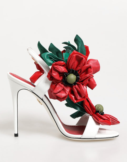 White Red Floral Detailing Sandals Shoes