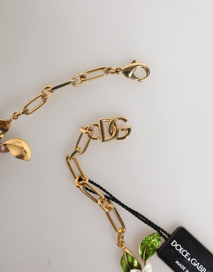 Gold Brass Logo Detail Floral Fashion Jewelry Necklace