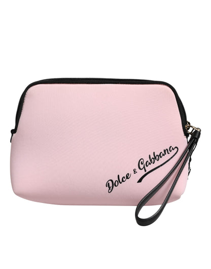 Pink Solid Nylon DG Logo Print Clutch Zip Borse Pouch Bag