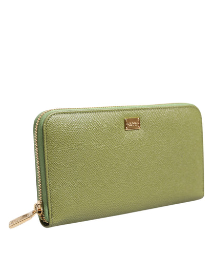 Green Leather Logo Plaque Zip Around Continenta Wallet