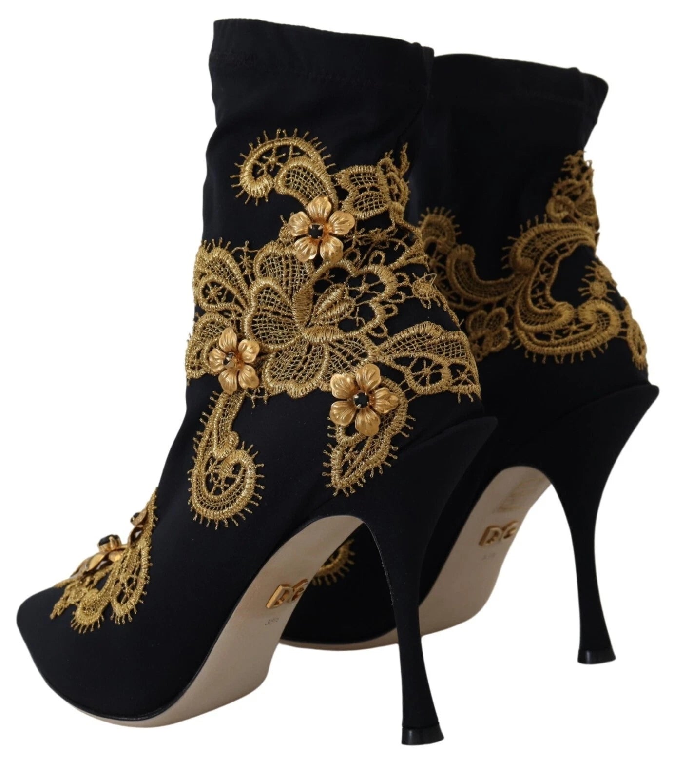 Black Gold Embroidery Crystal Boots Shoes
