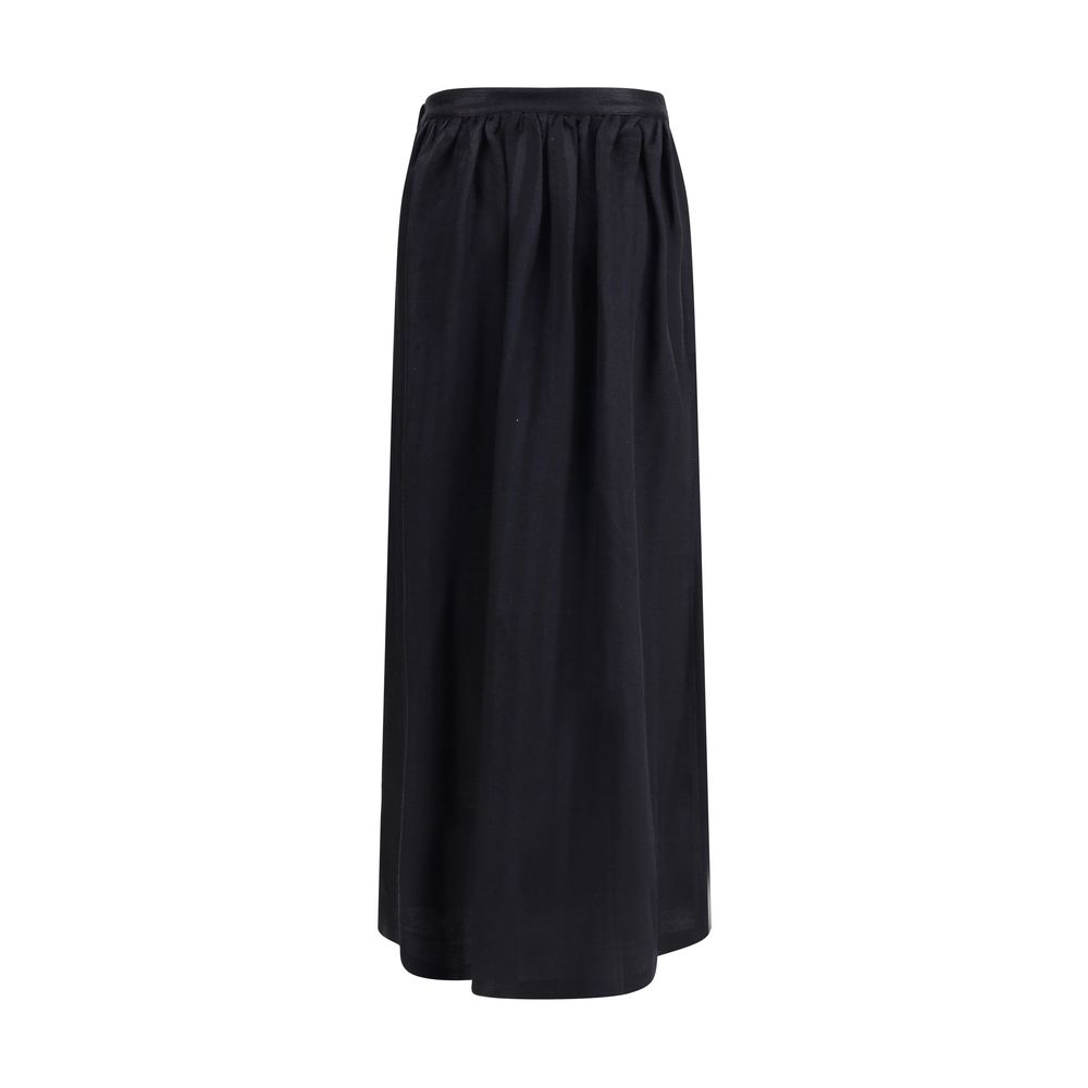 Black Fleece Wool Long Skirt