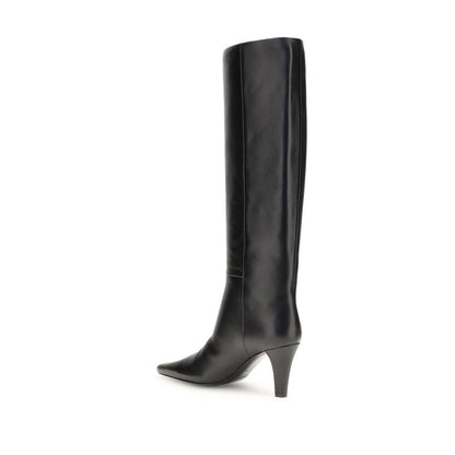 Black Leather High Heel Boots