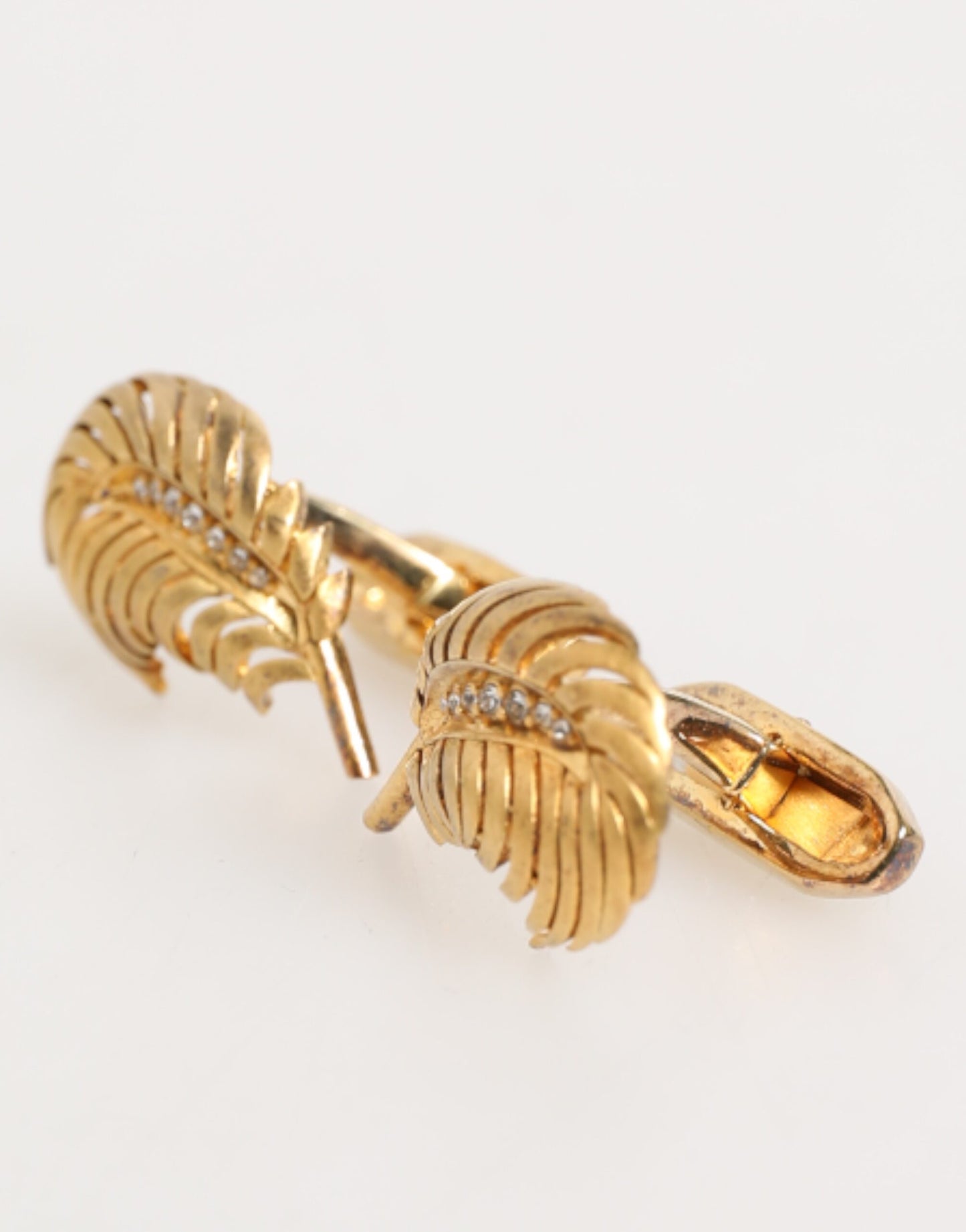 Gold 925 Sterling Silver Crystal Leaf Accessory Cufflink