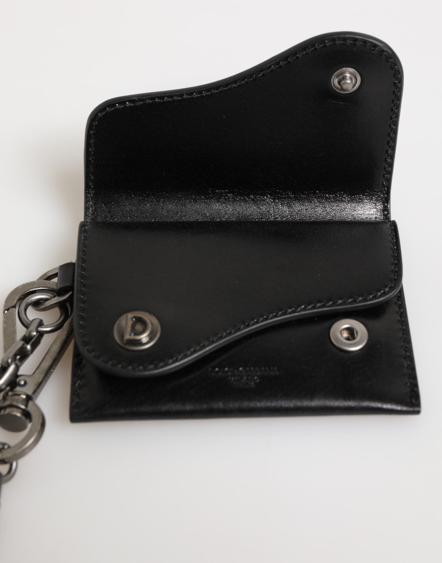 Black Cavallo Leather Wallet Chain Snap Bifold Card Holder