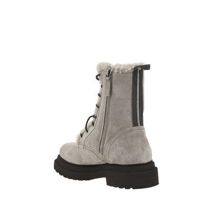 Gray Rubber Lace-Up Boots