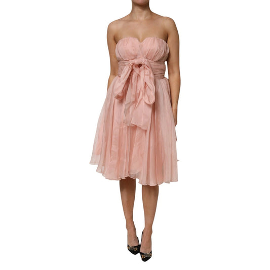 Pink Silk Chiffon A-line Pleated Midi Dress