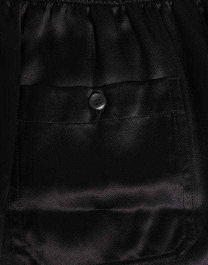 Black Silk Satin Elastic Men Boxer Short Swimwear