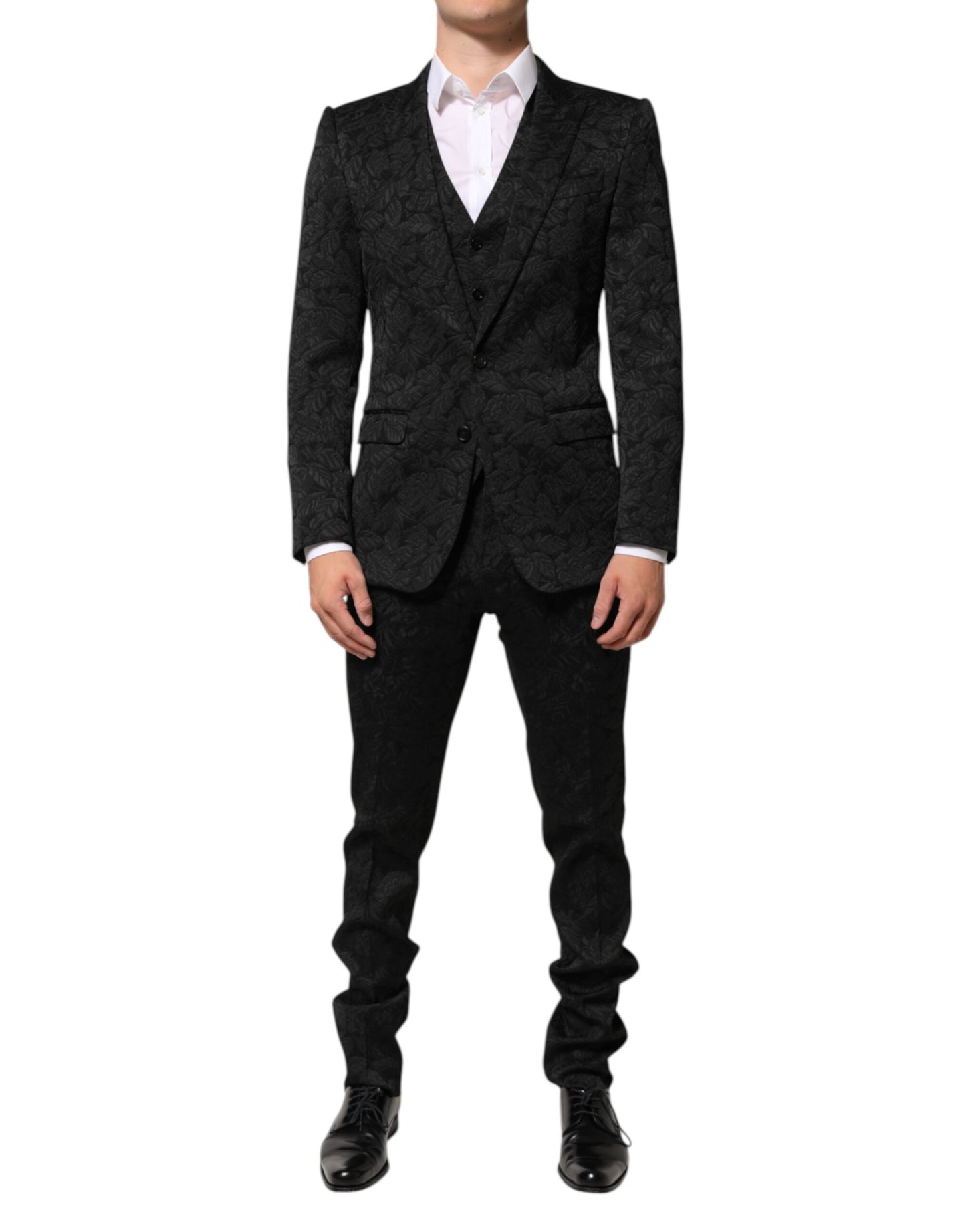 Black 3 Piece Brocade Jacquard Suit MARTINI
