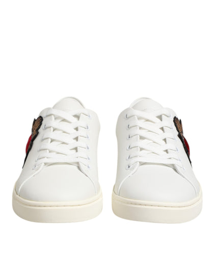 White Leather Sacre Heart Patch Sneakers  Shoes