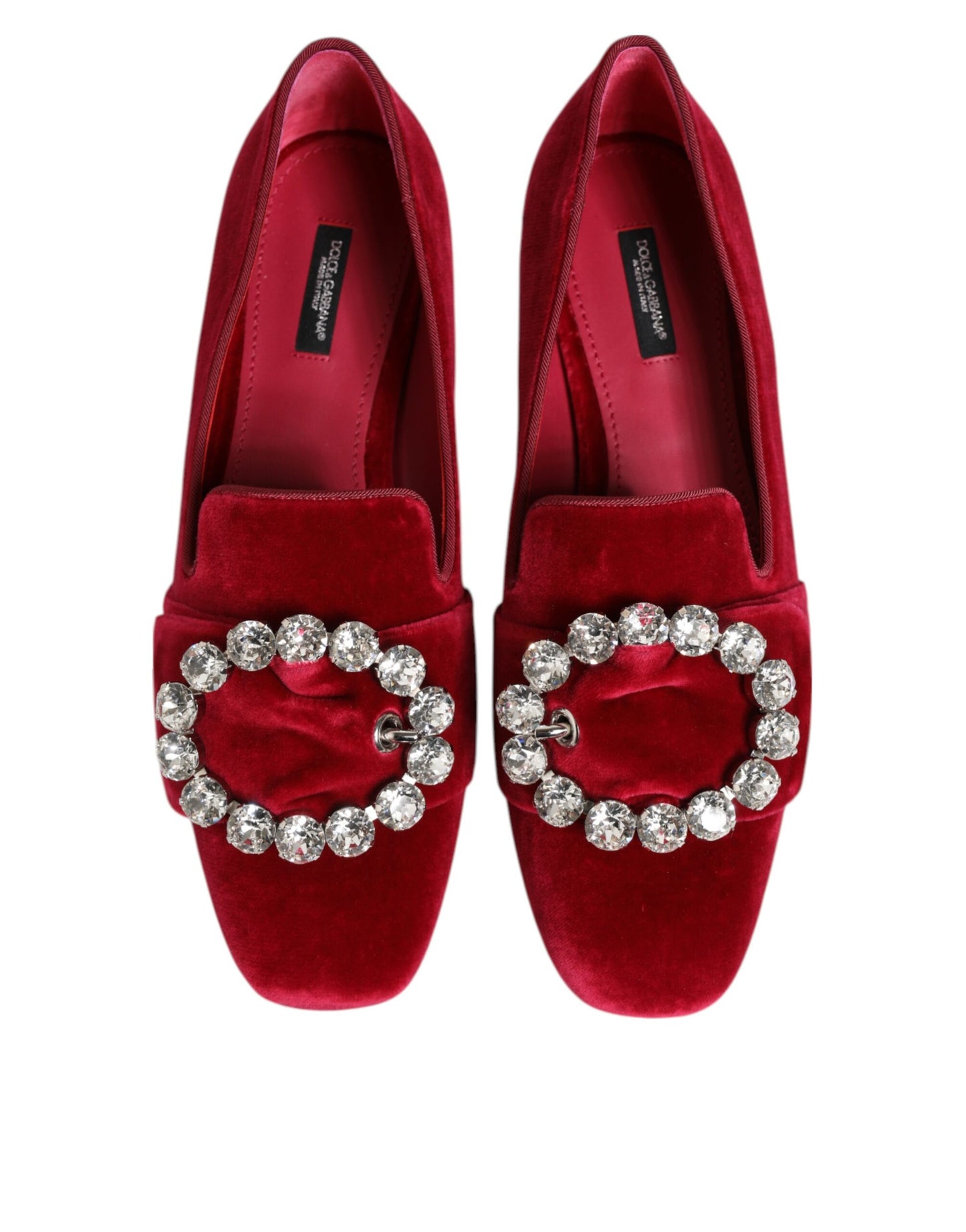Red Velvet Crystal Buckle Loafers Flats Shoes