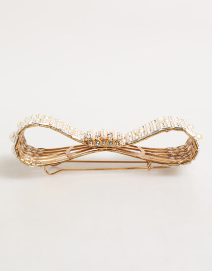 Gold Brass Glas Crystal Faux Pearl Embellished Brooch