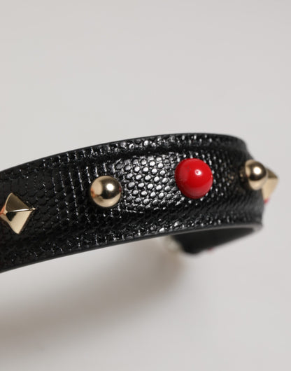 Black Embellished Leather Bag Handle Women Shoulder Strap