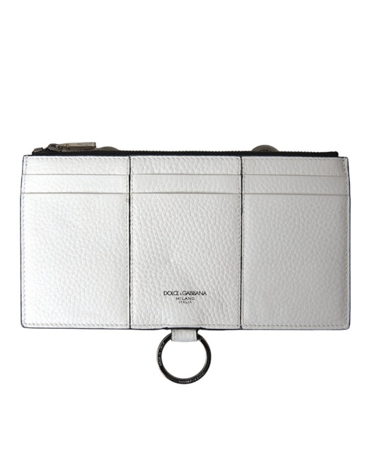 White Calfskin Leather Large Crossbody Card Holder Wallet