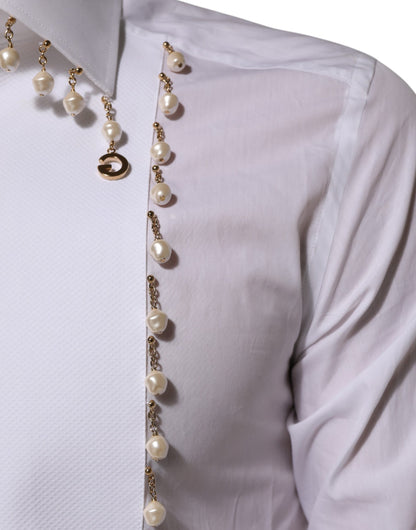 White Cotton DG Logo Pearl GOLD Formal Shirt