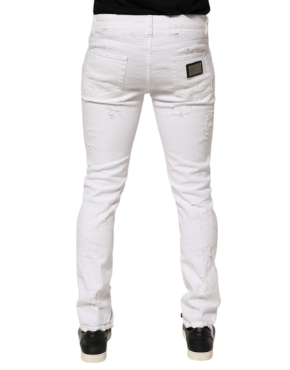 White Distressed Ripped Denim Trouser Jeans
