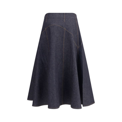 Blue Cotton Midi Skirt