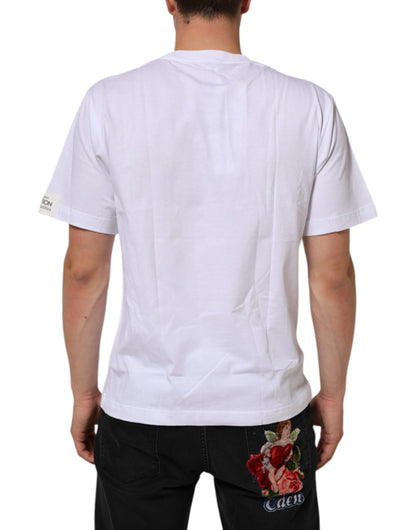 White Graphic Print Cotton Crew Neck T-shirt