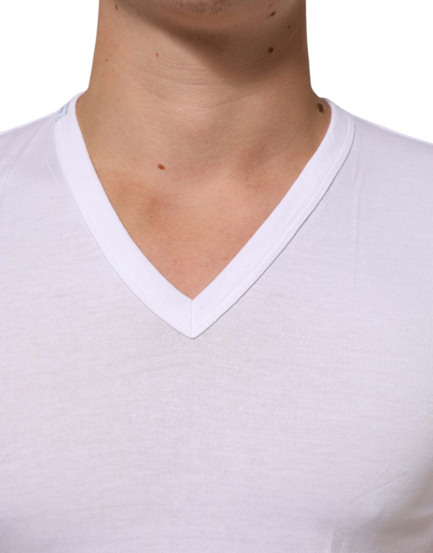 White Cotton V-Neck Short Sleeves T-shirt