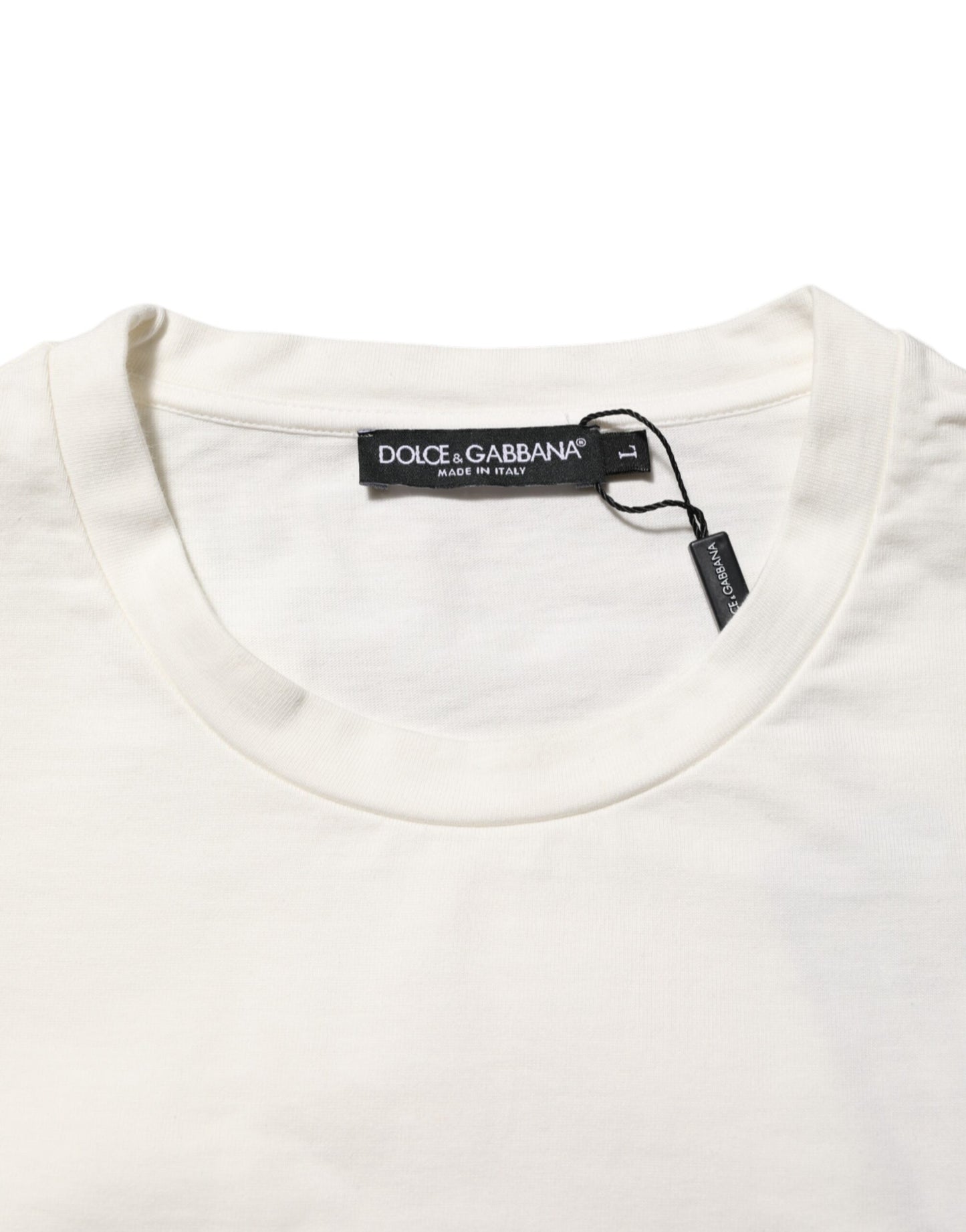 White Logo Print Cotton Crew Neck Men T-shirt