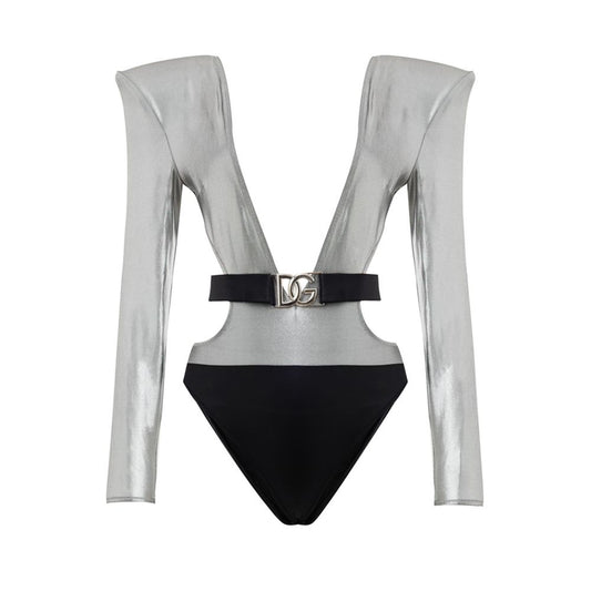 Gray Viscose One-Piece Swimsuit