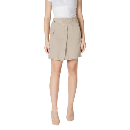 Beige Cotton Mini Skirt