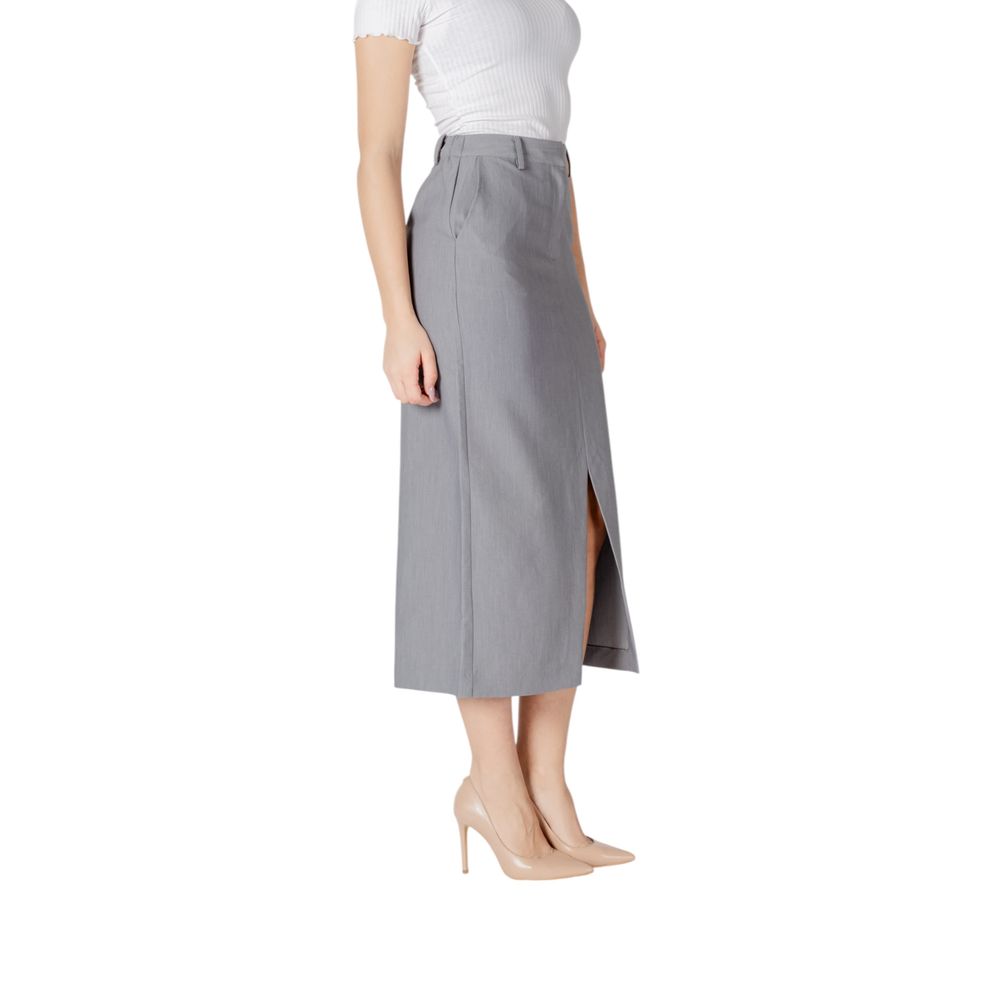 Gray Polyester Long Skirt