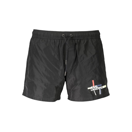 Black Polyester Men Swim Boxer