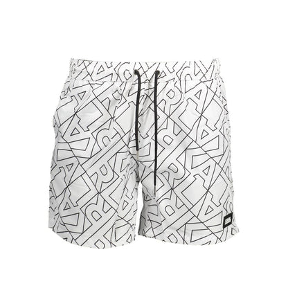 White Polyester Men's Swim Boxer