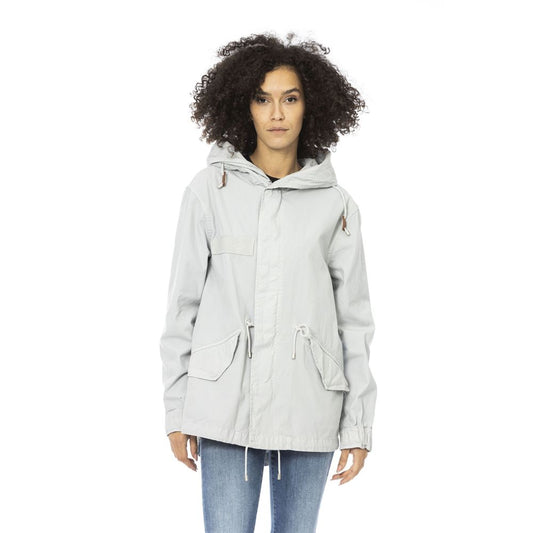 Silver Cotton Women Parka Jacket